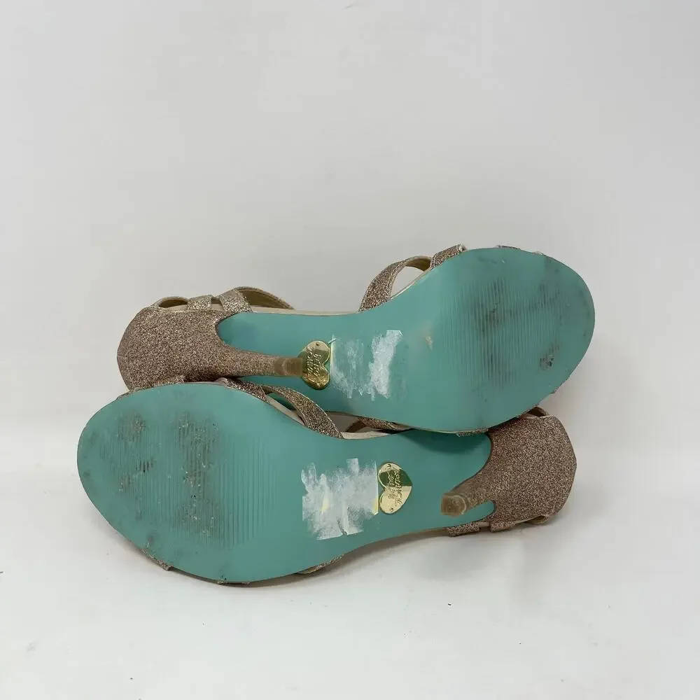 Blue by Betsey Johnson Tee Dress Sandals‎ Womens 7 Champagne Glitter Heels